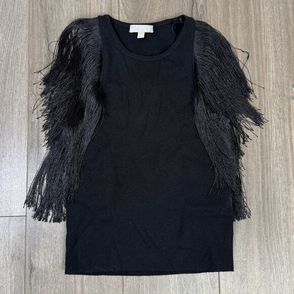 J.Crew Cashmere Fringe-Trim Sweater Tank Sz S Black Stretch Fitted Soft Pullover - Picture 4 of 8